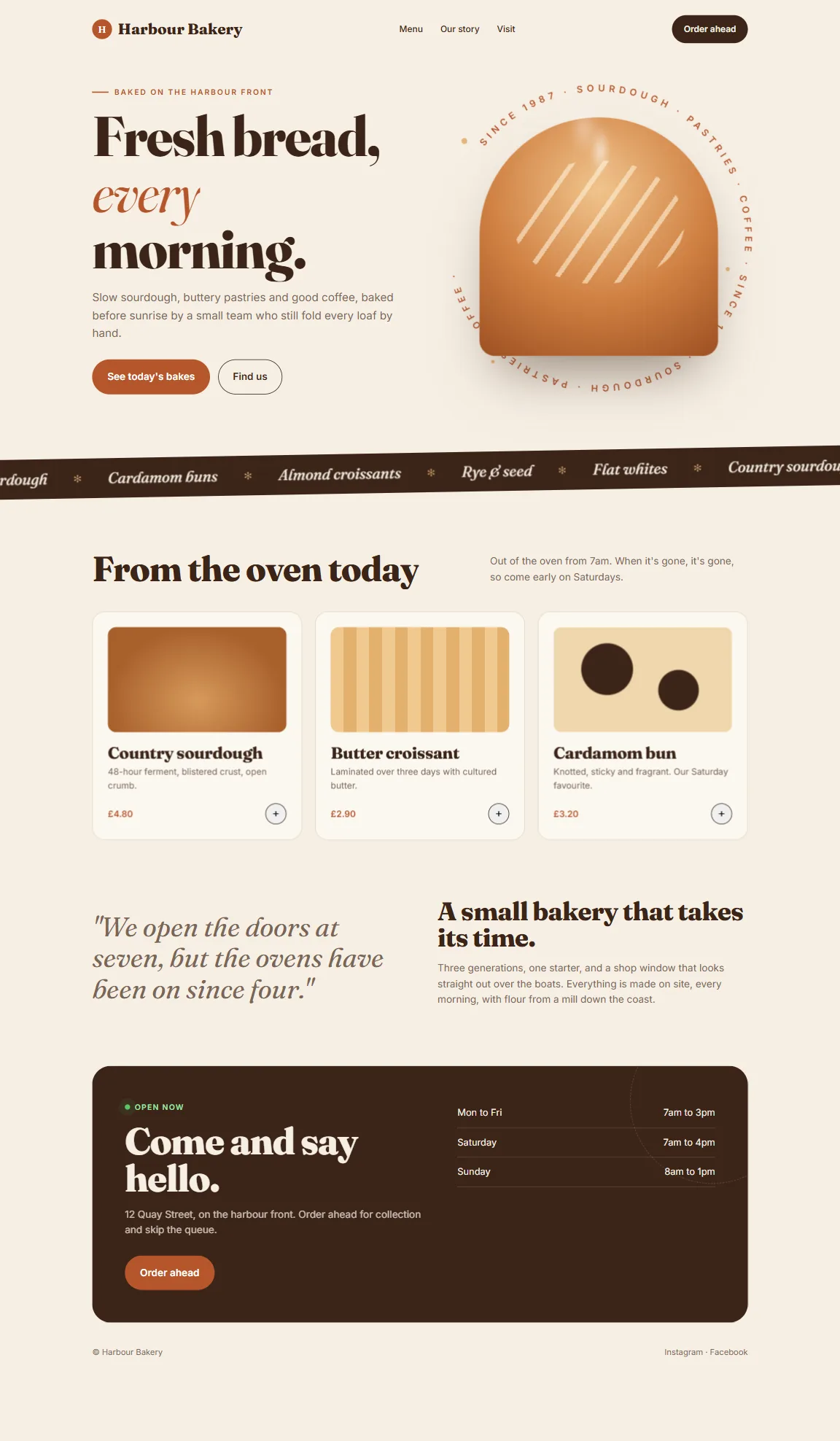 Desktop view of the Harbour Bakery sample website